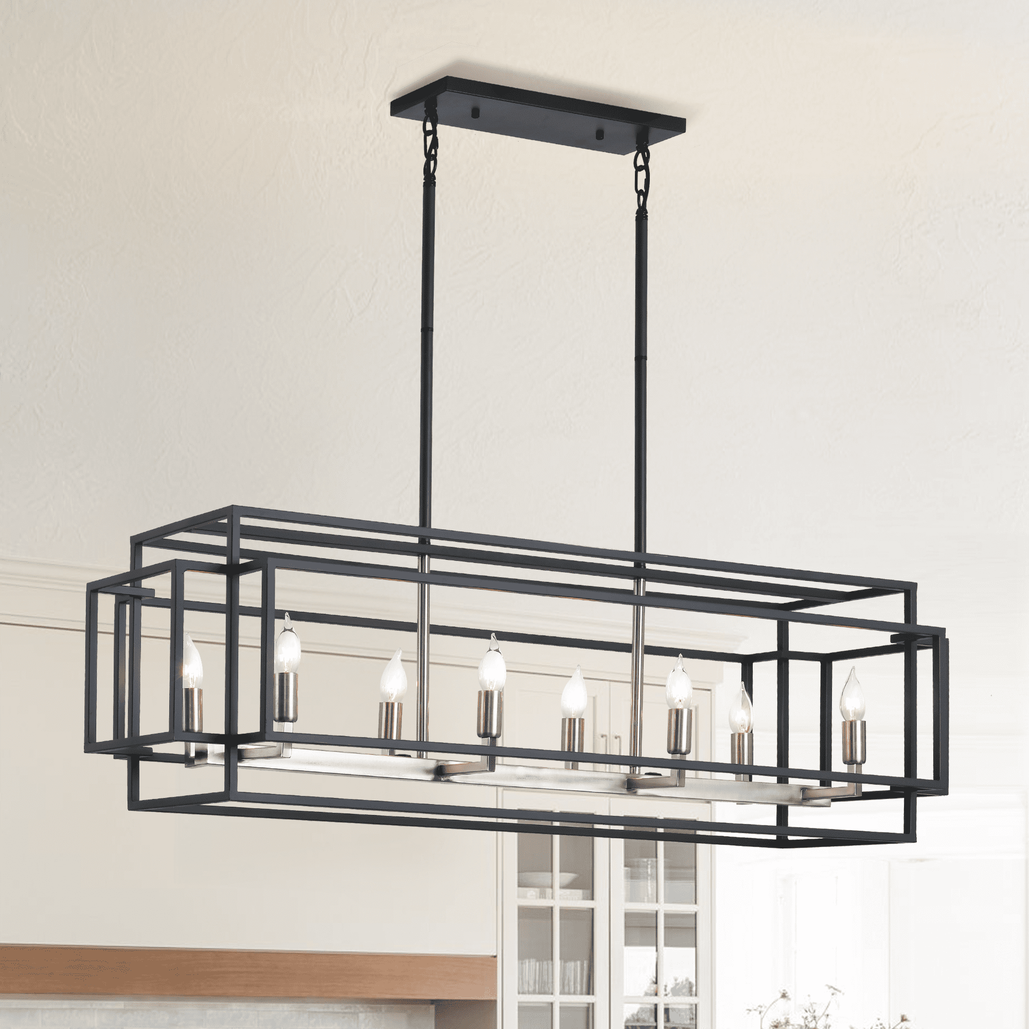Black and Silver 8-Light Linear Kitchen Island Chandelier