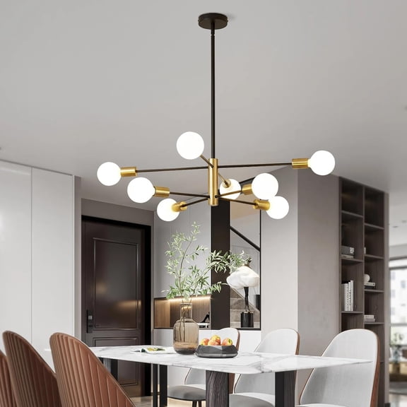 Sputnik Chandelier 8 Lights Height Adjustable Ceiling Light Fixture Mid-Century Modern Gold Chandelier