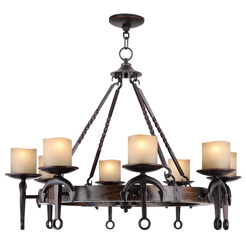 Olde Bronze Seaside Cottage 8-Light Chandelier with Vintage Satin Glass