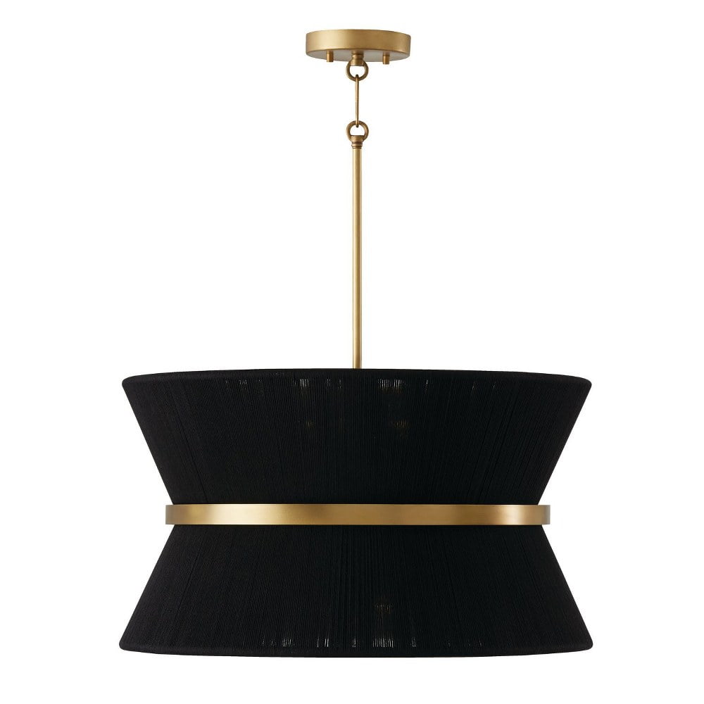 Cecilia 8-Light Tapered Pendant in Black Rope & Patinaed Brass