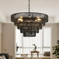 thumbnail image 1 of 8-Light Pendant Light, Boho 23.6 Inch Tiered Hemp Rope Transitional Chandelier, Dimmable, Adjustable Height Black, 1 of 8