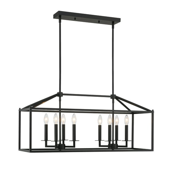 8-Light Rectangle Matte Black Chandelier Lighting Modern Pendant Light Kitchen Island with Adjustable 36 inch Rod