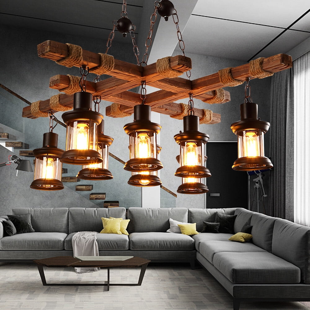 Curated visual reference: Picture Idea: 8 Light Rustic Country Chandelier Wood Pendant Lamp Industrial Ceiling