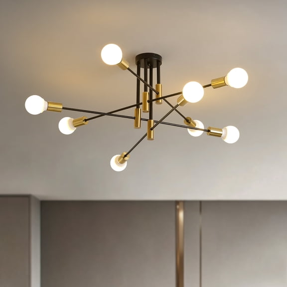 8-Light Semi Flush Mount Ceiling Light, Modern Sputnik Ceiling Light Fixture, 31.5 in E26 Ceiling Lamp for Bedroom, Dining Room, Kitchen, Hallway, Bulbs Not Included