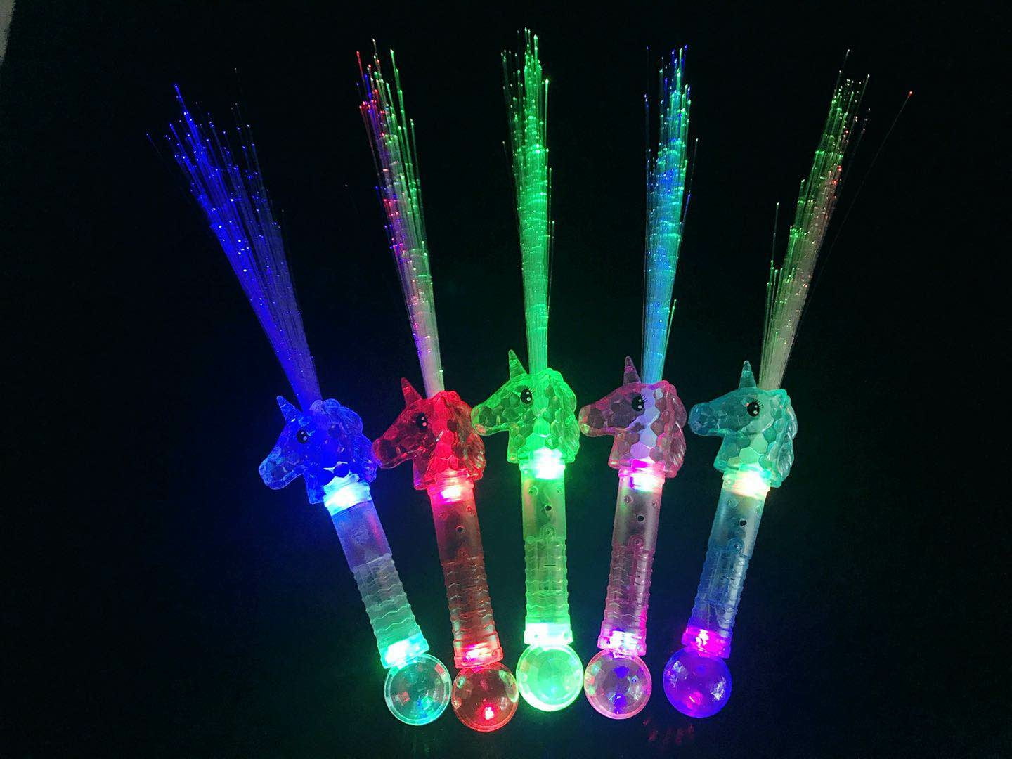 TONER DEPOT 8 Light Up Fiberoptic Unicorn Wands Princess LED Fiber Optic Lot Favors Toy Sticks