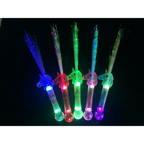 8 Light Up Fiberoptic Unicorn Wands Princess LED Fiber Optic Lot Favors Toy Sticks