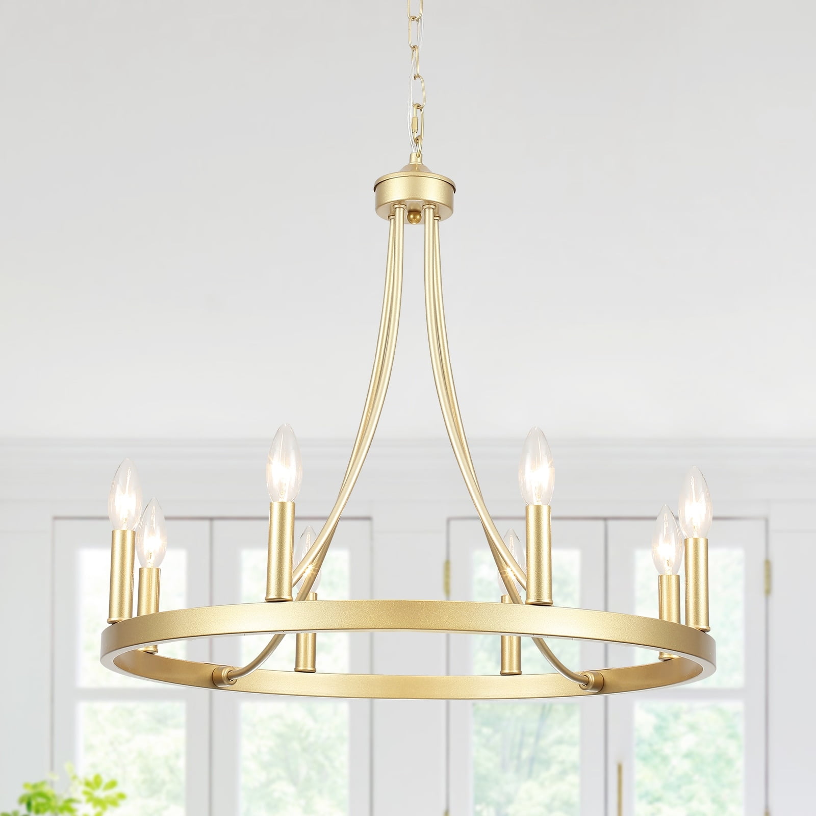 Gold Spray-Painted Rustic 8-Light Wagon Wheel Chandelier