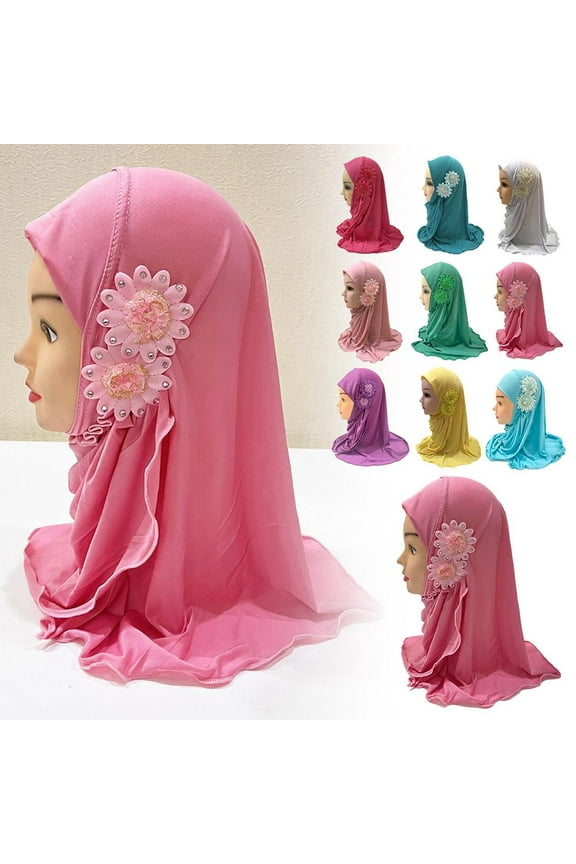 #8 Light pink 2 to 7 year old girl's headscarf church hat with two flowers