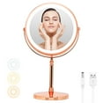 thumbnail image 1 of 8" Lighted Makeup Mirror, Rechargeable Double Sided 1X/10X Magnifying Vanity Mirror with 54 LED Lights & 3 Color Adjustable, Touch Sensor Dimming, 360 Swivel Cosmetic Mirror, Rose Gold, 1 of 7