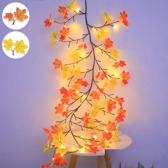 8 Lighting Modes & Timer Fall Decorations for Home Maple Leaf Garland with Lights 96 LED Battery Operated Waterproof String Lights, Thanksgiving Halloween Fall Decor Indoor Outdoor Autumn