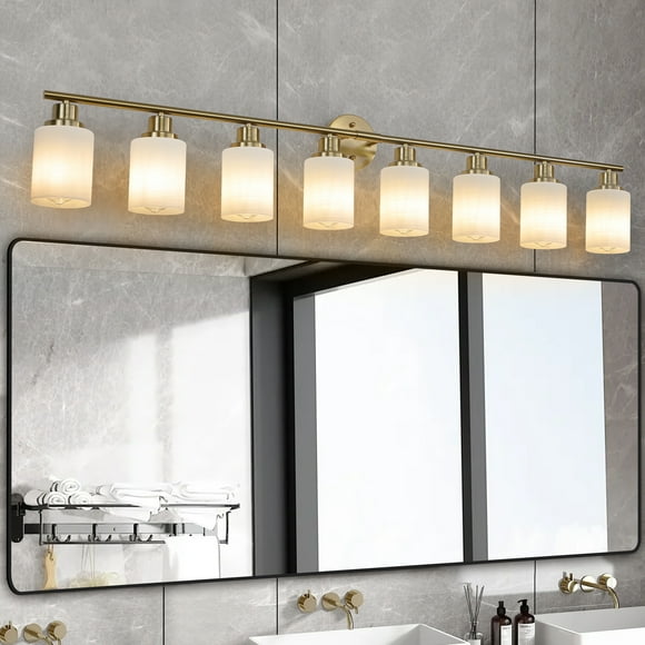 8 Lights Gold Bathroom Vanity Light Farmhouse Vanity Lighting Fixtures Bathroom Light Fixtures with Clear Glass Shade(Exclude Bulb)