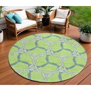HomeRoots 613508 8 ft. Lime Green & Blue Round Geometric Washable Indoor & Outdoor Area Rug