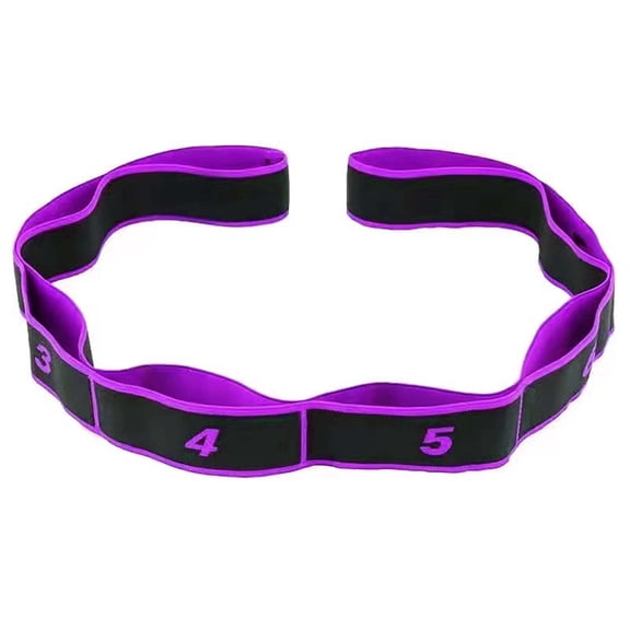 8-Loop Elastic Yoga Stretch Strap, Numbered Sections Resistance Band for Dance Shaping, Posture Training Rope, Purple