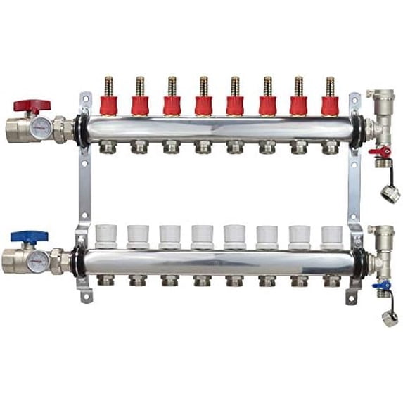 8 Loop Stainless Steel Premium PEX Manifold With 1/2
