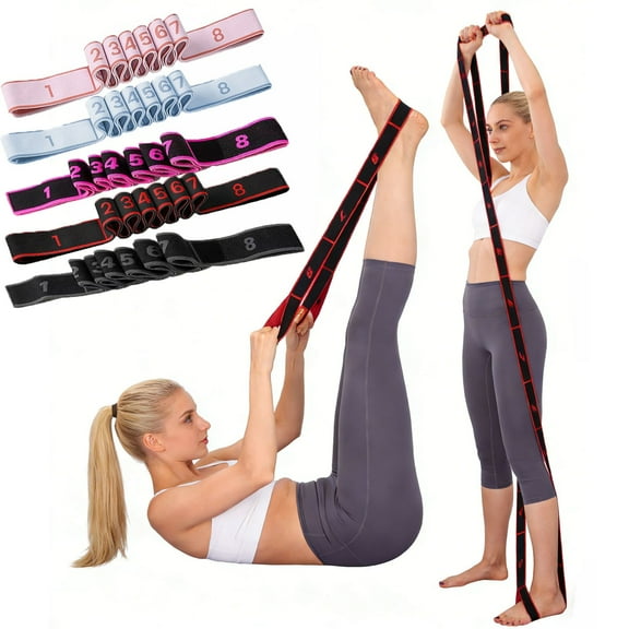 8-Loop Stretch Resistance Band | Premium Elastic Exercise Strap for Yoga, Pilates, Leg & Arm Stretching | Durable Handles, Soft Reinforced Edges, Lightweight & Portable, Flexibility Trainer for Home