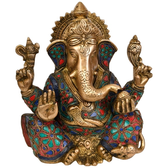 8" Lord Ganesha Seated in Easy Posture In Brass | Handmade | Made In India