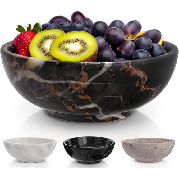 8" Luxury Black Marble Decorative Bowl for Coffee Table - Elegant Decorative Fruit Bowl for Kitchen Counter - Heavy Stone Entryway Catch All for Keys, Potpourri Holder Centerpiece, Medium