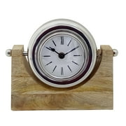 8"Lx2"Wx7"H Table Clock on Wood Stand, Crafted with Wood, Steel, and Glass, Nickel Finish, Decorative Clock for Home and