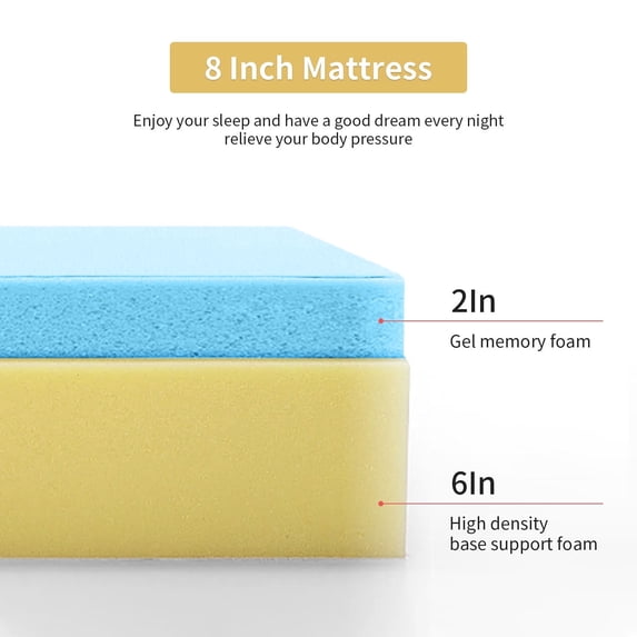 Leovanni 8" Gel Memory Foam Mattress, Twin XL - 2-Layer Design with Removable & Washable Cover, Medium Firm Support, CertiPUR-US Certified