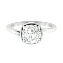 Rosec Jewels 8 MM Cushion Cut Moissanite Solitaire Ring in 4 Prong Setting with Rope Frame and Bypass Shank, 925 Sterling Silver, US 4.00