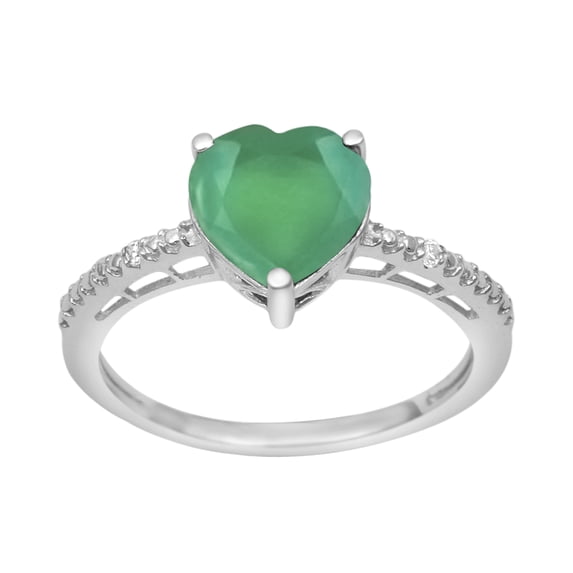 8 MM Heart Shape Green Onyx 925 Sterling Silver Solitaire Women Valentines Day Gifts Ring