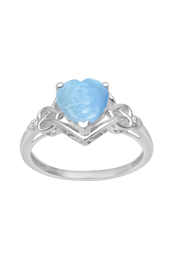 8 MM Heart Shape Larimar 925 Sterling Silver Valentines Day Gifts Women Love Ring