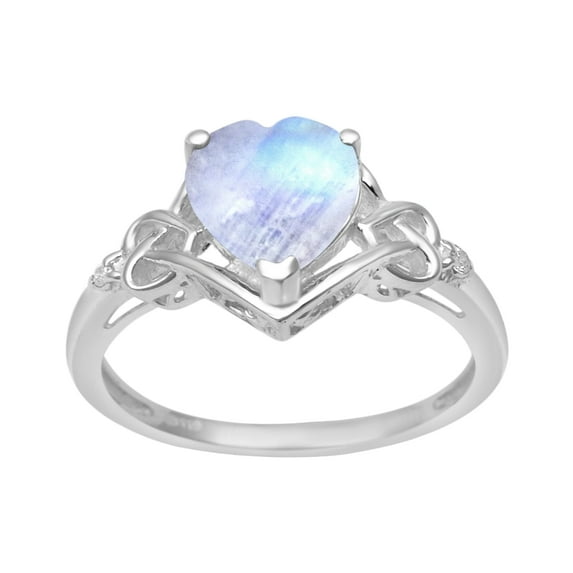 8 MM Heart Shape Moonstone 925 Sterling Silver Women Love Valentines Day Gifts Ring