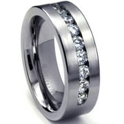 ANDREA JEWELERS 8 MM Men's Titanium ring wedding band with 9 large Channel Set CZ Sz 10