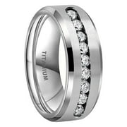 ATOBAO 8 MM Men's Titanium ring wedding band with 9 large Channel Set Cubic Zirconia CZ