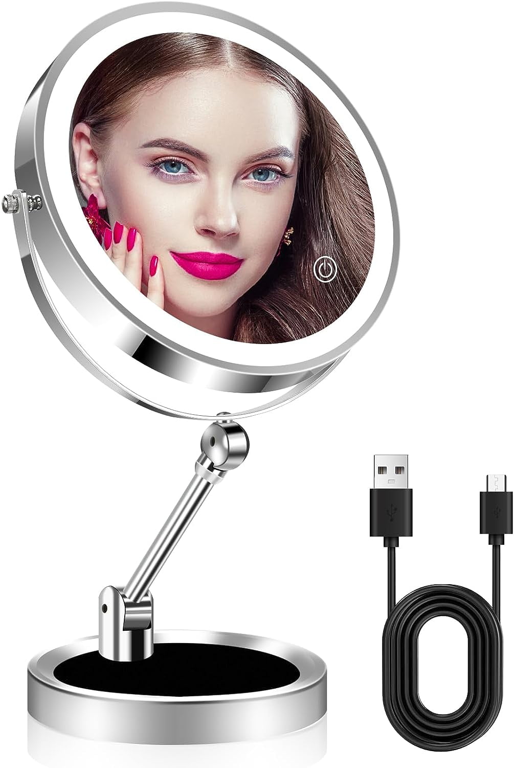 8" Makeup Mirror with Lights, Upgrade Foldable Rechargeable 1X/10X