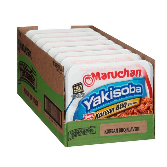 (8) Maruchan Yakisoba Korean BBQ Flavor, Microwaveable Instant Homestyle Japanese Ramen Noodles Easy to Prepare for Lunch Dinner Snacks Savory Meal 4.12oz & CUSTOM Storage Carrier