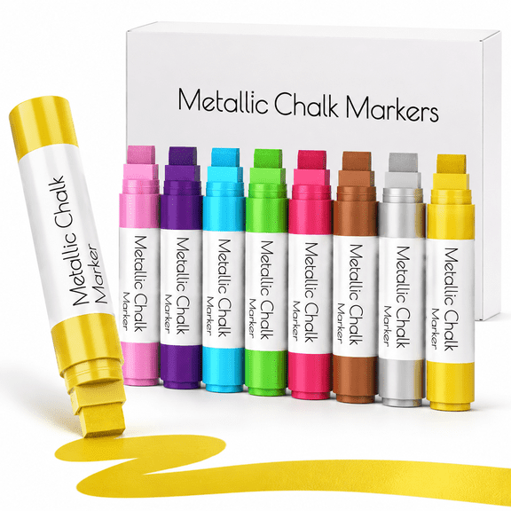 8 Metallic 15mm Chalk Window Markers Washable for Auto Cars and Glass Surfaces