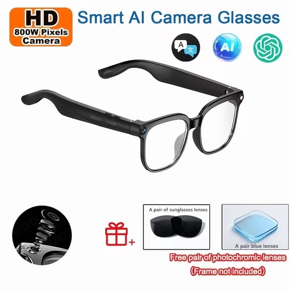 8MillionPixel DualCamera AI Smart Glasses 1080P HD Camera Auto ColorChange Intelligent AntiShake 290mAh Battery Wearable Glasses For Outdoor Life Recording