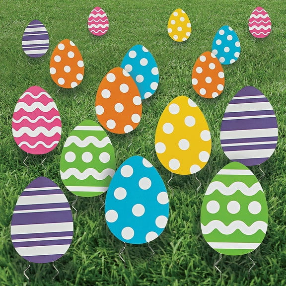 8" Mini Easter Egg Yard Signs, Party Decor, Easter, 24 Pieces