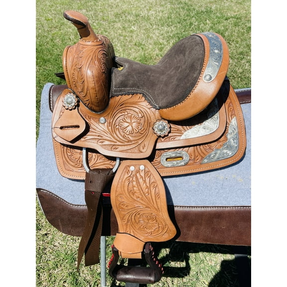 8" Miniature Western Leather Show Saddle – Brown Pony Horse Saddle with Silver Accents