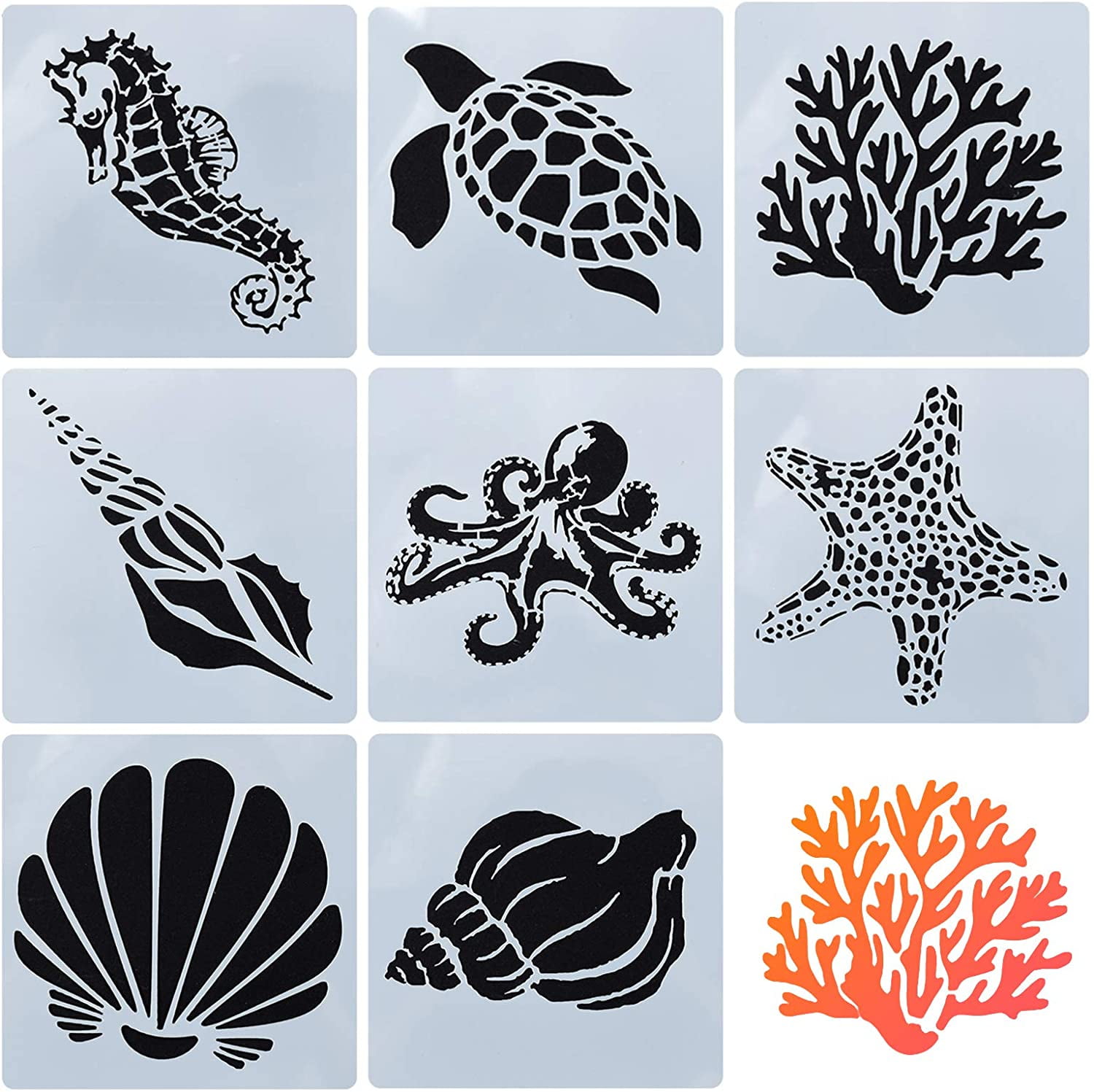 8 Mixed Sea Animals Stencils Set 5.1x5.1 Ocean Creatures Painting Templates for DIY Art Crafts Scrabooking (Starfish Conch Seahorse Coral Shell Designs) - Walmart.com 8-mixed-sea-animals-stencils-set-5-1x5-1-ocean-creatures-painting-templates-for-diy-art-crafts-scrabooking-starfish-conch-seahorse-coral-shell-designs-walmart-com