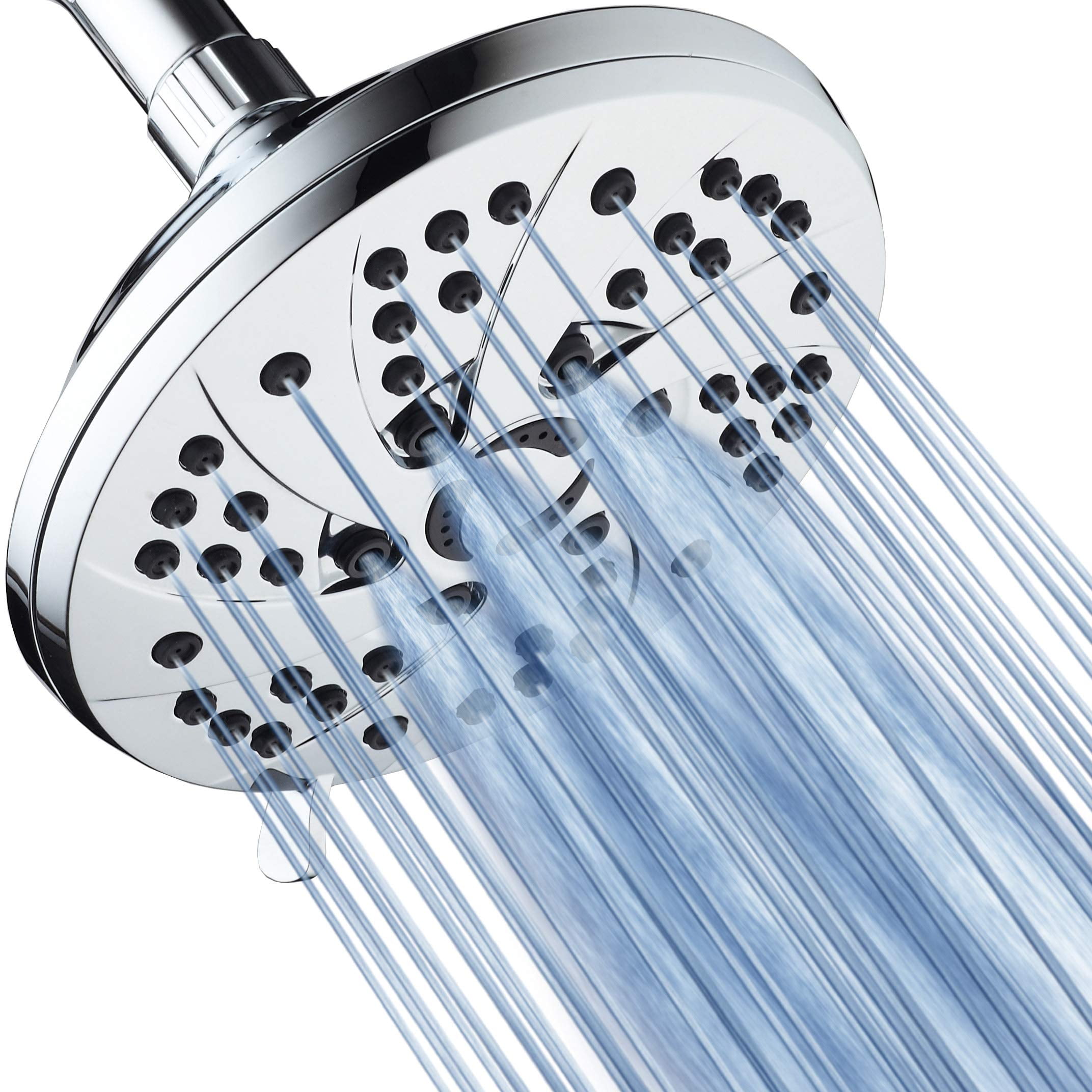8-Mode High Pressure Shower Head, Premium High Flow Fixed Showerhead with Anti-Clogging Silicone Nozzles, 5.2 Inch Luxury Modern Showerhead with Adjustable Angle, Polished Chrome (2.5 GPM)