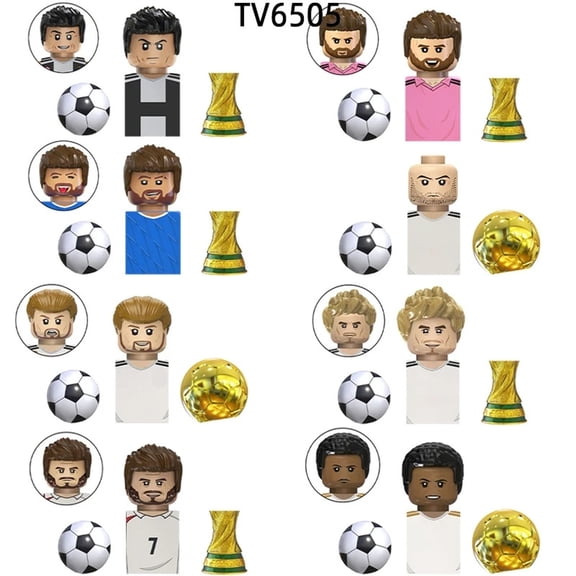 8 Model Blocks Set TV6505  Famous Football Star Player Number 7 10 5 11 23 9, MOC Bricks Toy Gift for Children
