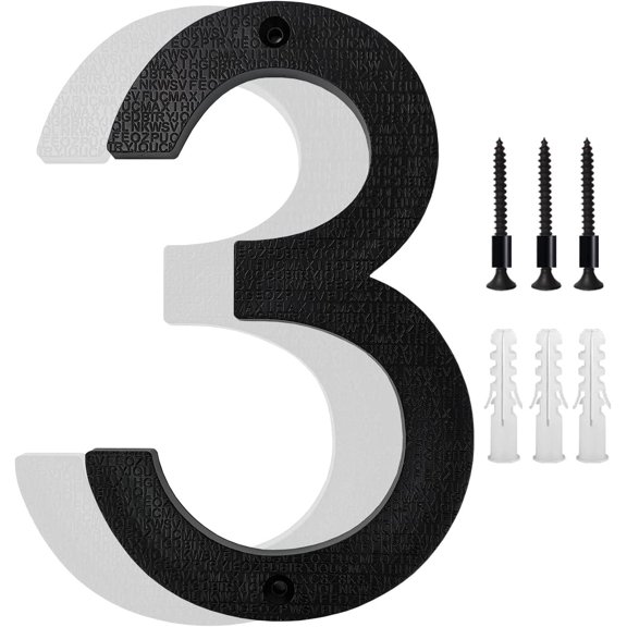 8’’ Modern Floating House Numbers for Outside, Large Black Shadow Home Number with Nails Kit & Template, Easy to Be Mounted for Exterior House Address, Garage Gate, Street, Farmhouse, Number 3