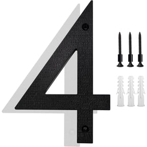 8’’ Modern Floating House Numbers for Outside, Large Black Shadow Home Number with Nails Kit & Template, Easy to Be Mounted for Exterior House Address, Garage Gate, Street, Farmhouse, Number 4