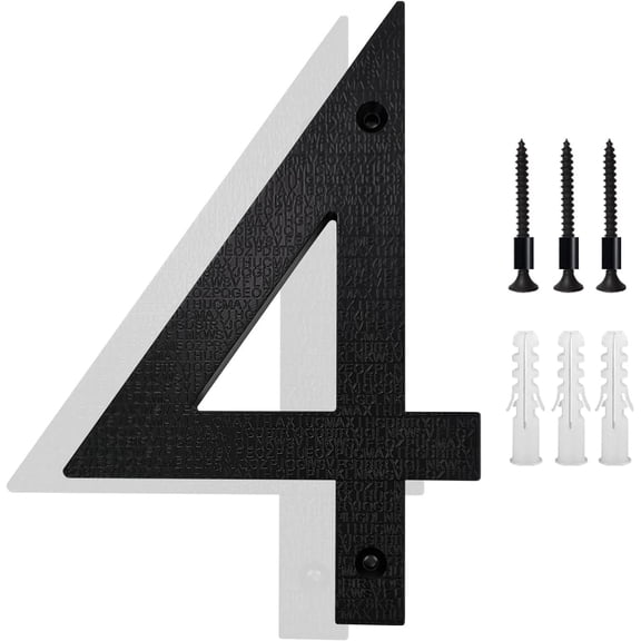 8’’ Modern Floating House Numbers for Outside, Large Black Shadow Home Number with Nails Kit & Template, Easy to Be Mounted for Exterior House Address, Garage Gate, Street, Farmhouse, Number 4
