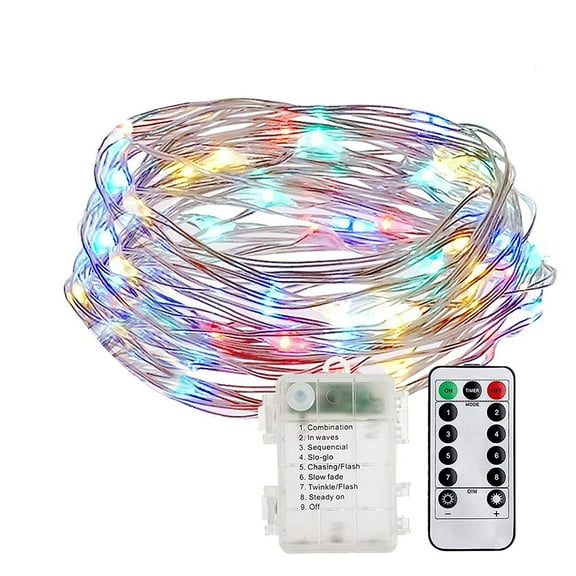 8 Modes 33 Feet 100 Led Fairy String Lights with Battery Remote Timer Control Operated Waterproof Copper Wire Twinkle Lights for Room Wedding Garden Party Wall Tree Decoration - Multicolor