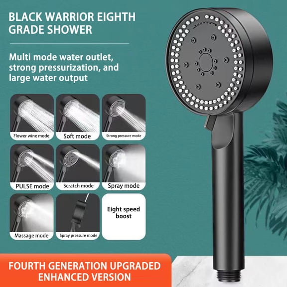 8 Modes Adjustable Shower Head High-pressure Water Saving Black Showerhead Handheld Massage Showers Bathroom Accessories,shower head