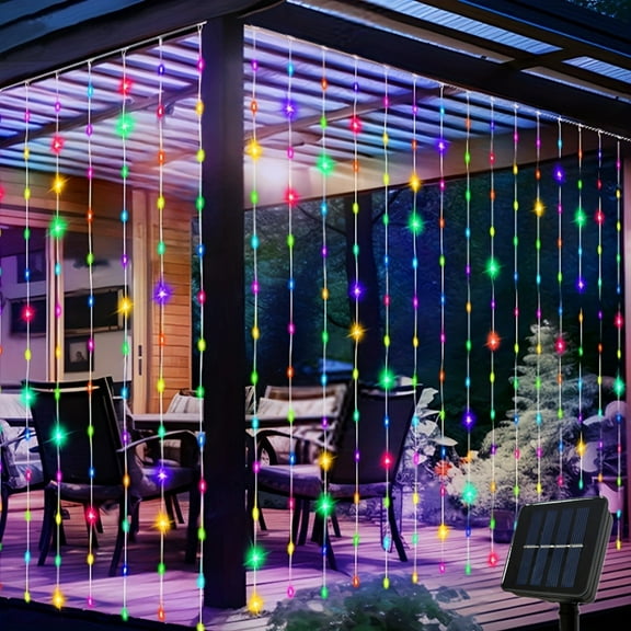 8 Modes Solar Curtain Lights LED Solar Outdoor Waterproof Fairy Lights with Bedroom Window Patio Wedding Christmas Decorations
