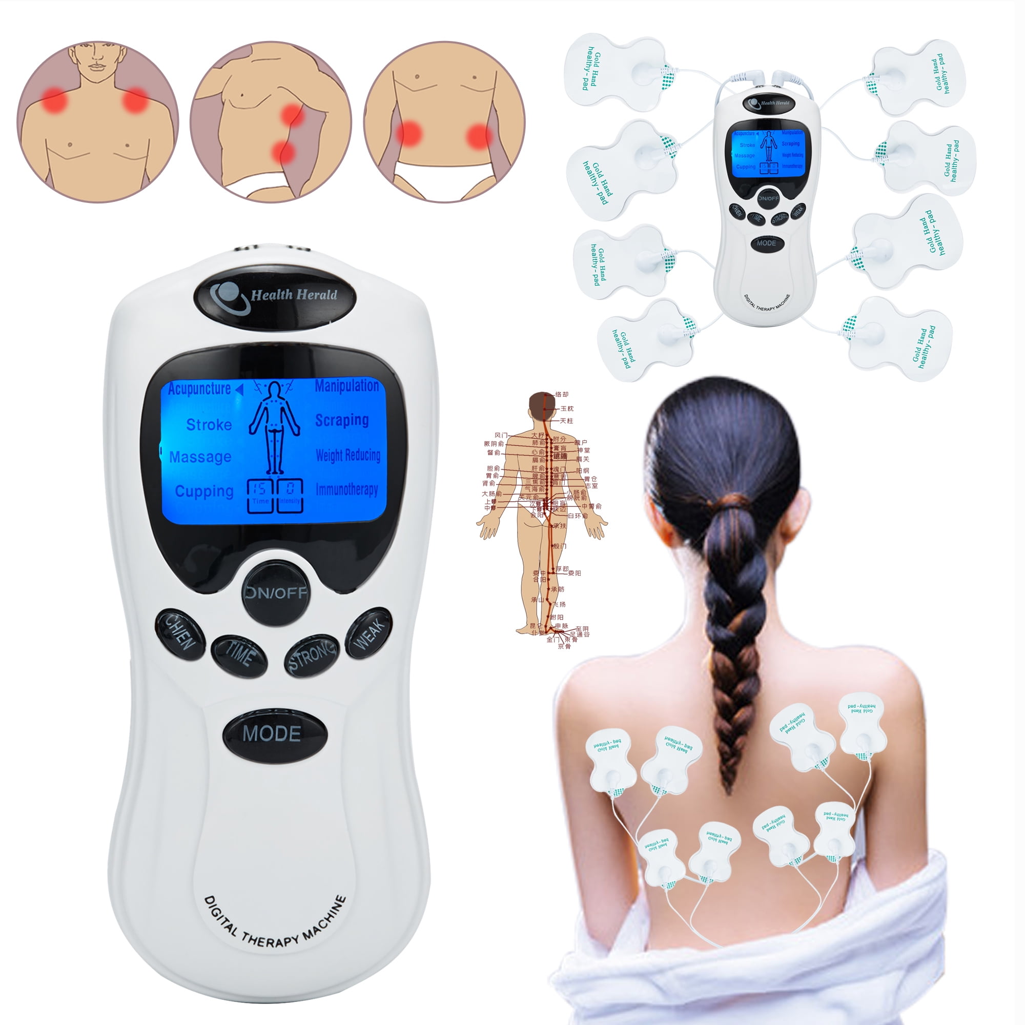 Back Pulse Tank 8 Modes Tens Unit Muscle Stimulator with Continuous Stimulation ...