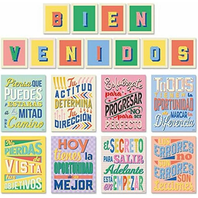 of 8 Motivational Posters in Spanish & BIENVENIDOS Letters for Teachers
