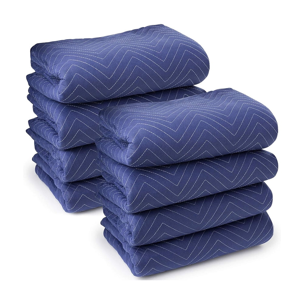 8 Moving & Packing Blankets - Deluxe Pro - 80" x 72" (40 lb/dz weight) - Professional Quilted Shipping Furniture Pads for Dorm, Home, Indoor, Royal Blue
