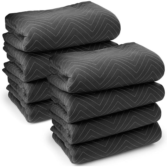 8 Moving & Packing Blankets - Ultra Thick Pro - 80" x 72" (65 lb/dz weight) - Professional Quilted Shipping Furniture Pads Black