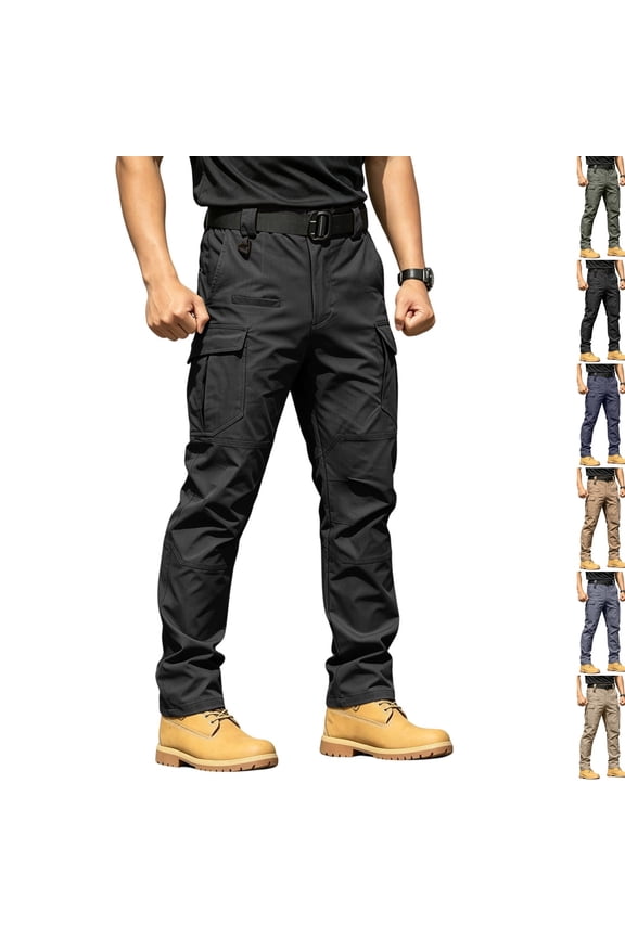8 Multi-Pocket Water Resistant Tactical Hiking Pants for Men, Elastic Waist Rip Resistant Combat Work Cargo Trousers No Belt,3XL,Black