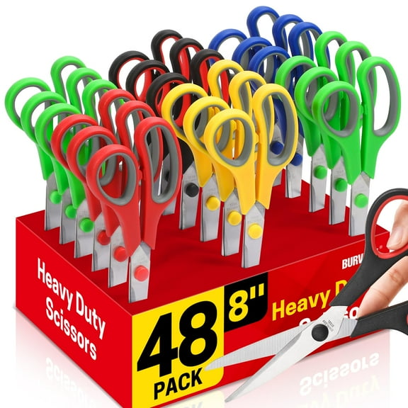 8" Multipurpose Scissor Bulk 48 Pack, Comfort Grip Handles Ultra Sharp Blade Shears Stainless Steel Scissors for Office Home, All Purpose Scissors
